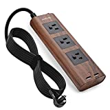 9.8ft Desktop Power Strip with USB, JACKYLED Flat Plug Brown Extension Cord Vintage Surge Protector 3 Outlets Electrical Power Outlet Extender Fire-Retardant USB Charging Station Walnut Wood Grain