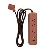 Globe Electric Designer Series 6-ft 3-Outlet USB Surge Protector Power Strip, 2x USB Ports, Right Angle Plug, Cardinal Rubberized Finish 78389