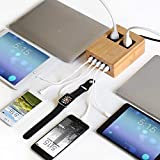 Power Hub 5 USB + 2 AC Charging Station | Built in Surge Protection | Attractive Dependable Table Side Charging Hub | Bamboo | No Short Cords