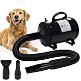 winniehome 3.2HP Pet Grooming Hair Dryer for Dogs and Cats, High Velocity Hairdryer Blaster Fur Blower with Hose,has 3 Nozzle Options (Bright Black)