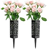 Wehhbtye 2 Pack 12 inch Memorial Cemetery Floral Holder Decoration-Plastic Floral Vase Cones with Long Spike Stake and Drainage Holes for Gravestone Grave Yard Ground Outdoor Flower Marker