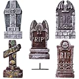 SUNYPLAY Halloween Foam RIP Graveyard Tombstones(5 Pack),Lightweight Gravestone Décor for Halloween Yard Decorations with 12 Stakes.