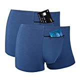 H&R Pocket Underwear for Men with Secret Hidden Front Stash Pocket, Travel Boxer Brief, Large Size 2 Packs (Blue)