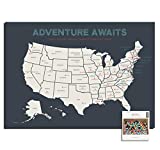 Epic Adventure Maps The United States Push Pin Map 24" x 17" - Unframed Travel Map to Mark Your Travels Around The USA - Multicolored Pushpins Included - Great Travel Gift (Grey)