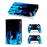 Ps5 Skin Sticker Vinyl Decal Cover for Playstation 5 Console Controllers (Digital Edition, Blue fire)