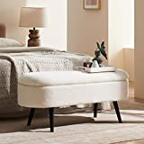 Harmati Sherpa Storage Bench for Bedroom - White End of Bed Bench Ottoman with Storage, Upholstered Bench with Solid Wood Legs for Living Room, Entryway