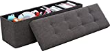Ornavo Home Foldable Tufted Linen Large Storage Ottoman Bench Foot Rest Stool/Seat - 15" x 45" x 15" (Charcoal)