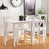 Walker Edison 4 Person Modern Farmhouse Wood Small Dining Table Dining Room Kitchen Table Set Dining 4 Chairs Set, 48 Inch, White