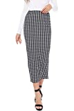 Verdusa Women's Elegant Plaid Elastic Waist Bodycon Midi Skirt Dark Black Houndstooth XL