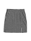 Milumia Women's Elegant High Waist Slit Hem Houndstooth Print Bodycon Mini Skirt Black Small