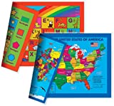 Natural Learning Children's Placemat (One 4-in-1 Alphabet, Numbers, Shapes, Colors and One USA / USA Centered World (2 Pack))
