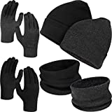 6 Pieces Winter Beanie Hat Scarf Touchscreen Gloves Neck Warm Knitted Fleece Lined for Men and Women (Black, Dark Grey)