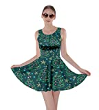 CowCow Womens Xmas Trees Stars Snowflakes Christmas Party Skater Dress - 2XL Dark Green