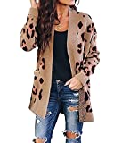 ZESICA Women's Long Sleeves Open Front Leopard Print Knitted Sweater Cardigan Coat Outwear with Pockets,A Khaki,Medium