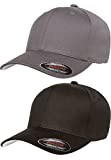 Flexfit 2-Pack Premium Original Cotton Twill Fitted Hat, 2pack 1-Black & 1-Gray, Small/Medium