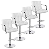 Yaheetech 4pcs Adjustable Bar Stools Kitchen Counter Barstools Bar/Counter Height Stool Chairs PU Leather Hydraulic Swivel Dining Chair with Armrest, White