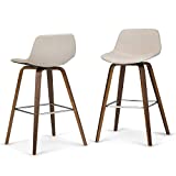 SIMPLIHOME Randolph Mid Century Modern Bentwood Counter Height Stool (Set of 2) in Natural Linen Look Fabric