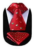 Red Ball Christmas Ties for Men Holiday Festival Necktie Boys Funny Vacation Xmas Tie Handkerchief & Pocket Square Set for Party
