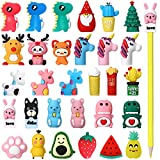 30 Pieces Pencil Toppers Animal Pencil Toppers Dinosaur Unicorn Duck Deer Bear Paw Pineapple Watermelon Pen Toppers Clip on Pencil Classroom Prizes for Kids Office School Supplies Party Favors