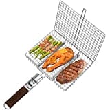 ORDORA Grill Basket, Fish Grill Basket Portable, Rustproof 304 Stainless Steel BBQ Grilling Basket for Meat,Steak, Shrimp, Vegetables, Chops, Kabob, Heavy Duty Grill Baskets Outdoor Grill Accessories