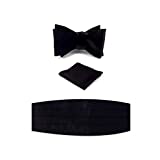 NV HOLDERS: Men's Premium 100% Silk Cummerbund, Bow Tie, Handkerchief - Black Tuxedo set (Black)