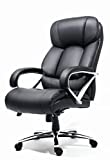 Office Factor Big and Tall Office Chair Fully Adjustable, Leather Office Chair, Swivel Office Chair with Castor Wheels, 500 Lbs Rated Leather Executive Chair (Black)