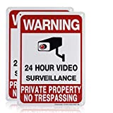 sheenwang 2-Pack Private Property No Trespassing Sign, video surveillance signs outdoor, UV Printed .040 Mil Rust Free Aluminum 10 x 7 in, Security camera sign for home, Business, Driveway Alert, CCTV