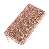 RIAH FASHION Rainbow Glitter Zip Around Wallet - Sparkly Confetti Single Zipper Clutch Purse with Card Slots (Rainbow - Peach)