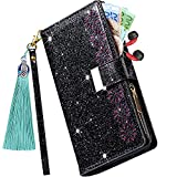 Casmyd Samsung Galaxy A32 5G Phone Case Wallet Women,Luxury Sparkly Glitter Pu Leather Magnetic Stand Zippper Pocket Bling Wallet Purse Folio Flip Protective Cover with 9 Card Holder&Strap Black