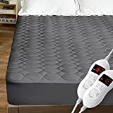 JEAREY King Size Heated Mattress Pad Water-Resistant Electric Mattress Pad Cover Bed Topper Stretches up 8-21" Deep Pocket, Grey