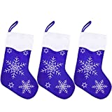 3 Pieces 18 Inches Plush Christmas Hanging Socks Blue Christmas Hanukkah Stockings Velvet Snowflake Stockings Holiday Cute Pendent Socks for Xmas Holidays Decorations Supplies