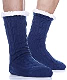 EBMORE Mens Slipper Fuzzy Socks Winter Cozy Fluffy Cabin Warm Fleece Soft Comfy Thick Non Slip Christmas Home Stocking Stuffer (Blue)
