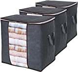 Lifewit Clothes Storage Bag 90L Large Capacity Organizer with Reinforced Handle Thick Fabric for Comforters, Blankets, Bedding, Foldable with Sturdy Zipper, Clear Window, 3 Pack, Grey