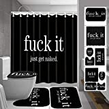 Fashion_Man GET Naked Black Shower Curtain Waterproof Fabric Cloth Polyester Bath Curtain, Anti-Slip Floor Mat Toilet Lid Cover Toilet Rugs Bath Mat, Cool Modern Bathroom Decor, Full Set (4pcs)