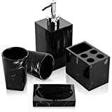 ZEAYEA 5 Pcs Bathroom Counter Top Set, Black Marble Bathroom Accessories Sets with Lotion Dispenser, Toothbrush Holder, Tumbler, Soap Dish for Counter Top Apartment Decor, Gift for Women and Men