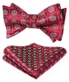HISDRN Christmas Bow Tie for Men Self Tied Pocket Square Set Xmas Festival Fun Snowflakes Elk Red Bow Tie Handkerchief Set Party Holiday