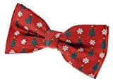 Retreez Classy Christmas Tree and Snowflakes Woven Microfiber Pre-tied Bow Tie (4.5") - Red
