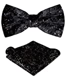 TIE G Men's Glitter Velvet Bow Tie + Pocket Square Set in Gift Box for Wedding, Party : Glittering Effects, Unisex Design (Space Black)