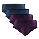 DAVID ARCHY Men's Underwear Micro Modal Soft Comfy Briefs 4 Pack (L, Navy Blue/Wine)