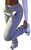 HuiSiFang Women Stacked Sweatpants Fleece Thicked Warm Sweatpants Ruched Bottoms Jogger Drawstring Elastic Waist Pants