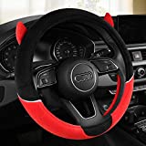 seemehappy Cute Devil Horns Car Steering Wheel Covers Plush Steering Covers for Women, Universal Fit 15 Inch,Anti-Slip & Odor-Free (Red)