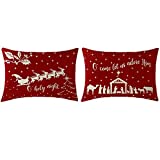 NIDITW 2 Pack Christmas Oh Holy Night Come Let Us Adore Stars Santa Claus Reindeer Holly Leaves Red Burlap Throw Pillow Case Cushion Cover Sofa Party Decorative Rectangle 12x20 Inches