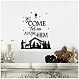 (Nativity) O Come Let Us Adore Him Wall Saying Vinyl Lettering Decal Home Decor Art Quote Sticker (Black, 12.5x15.5)