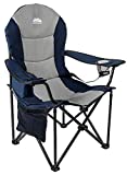 Coastrail Outdoor Camping Chair with Lumbar Back Support, Oversized Padded Lawn Chair Folding Quad Arm Chair with Cooler Bag, Cup Holder & Side Pocket, Supports 400lbs