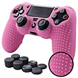 PS4 Controller Grips,Pandaren Studded Anti-Slip Silicone Cover Skin Set Compatible for PS4 /Slim/PRO Controller(Pink Controller Skin x 1 + FPS PRO Thumb Grips x 8)