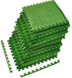 Sorbus Grass Mat Interlocking Grass Tiles – Soft Artificial Carpet Grass Turf – Multipurpose Fake Grass Flooring – for Deck, Patio, Playrooms, Borders Included (12 Tiles, 48 Sq ft)