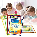 Scribbledo Dry Erase Pockets, 6 Pack Reusable Dry Erase Sleeves with Marker Holder, Colorful Dry Erase Pocket Sleeves for School or Work, Assorted Colors Sheet Protectors and Ticket Holders