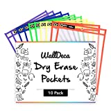 WallDeca Dry Erase Pocket Sleeves Assorted Colors (10-Pack), 8.5" x 11" Job Ticket Holders, Reusable Dry Erase Sleeves