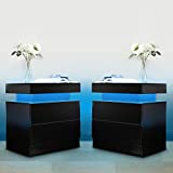 Generic Nightstand Set of 2 LED Nightstand with 2 Drawers, Bedside Table with Drawers for Bedroom Furniture, Side Bed Table with LED Light, Black