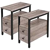 HOOBRO End Table, Set of 2, Recliner Side Table with 2 Drawer and Open Shelf, Narrow Nightstand for Small Space, in Living Room, Bedroom, Wood Look Accent Table, Greige and Black BG54BZP201